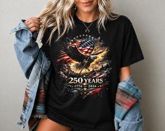 Maglietta per il 250° anniversario dell'aquila e della bandiera americana (1776-2026), maglietta per il giorno dell'indipendenza, patriottica, t-shirt per il 4 luglio, 250° anniversario USA