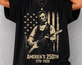 Maglietta patriottica del 4 luglio, maglietta con Abraham Lincoln che suona la chitarra, maglietta "Americas 250 Years 1776-2026", maglietta "USA Freedom", Giorno dell'Indipendenza