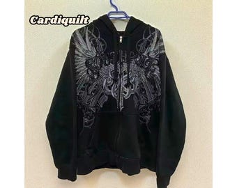 Y2K 90's Zip Hoodies, Eagle Loose Jacket, Gothic Streetwear Sweatshirt