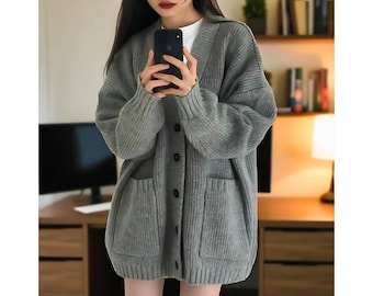 Long Cardigan, Winter Oversized Sweater, Ankle Length Cardigan, V-neck Chunky Cardigan, Soft Knit Coat, Autumn Cozy Loungewear
