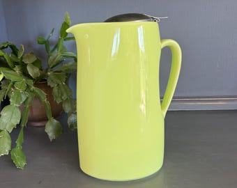 Vintage Lime Green Ceramic Teapot - Modernist "Stump" Style with Stainless Steel Hinged Lid - Minimalist Tea Decor