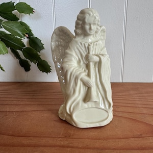 Vintage Ceramic Angel with Horn & Candle Holder on Back