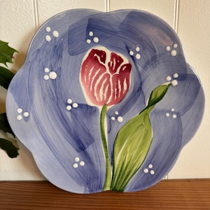 Floral Plate Bowl Hand Painted Italy Scalloped Appetizer Dessert Plate