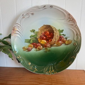 Vintage ceramic Hand Painted Plate with Fruit Decor and Gold Trim