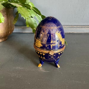 Vintage Porcelain Egg Trinket Box / Jewelry Box with Hinged Lid