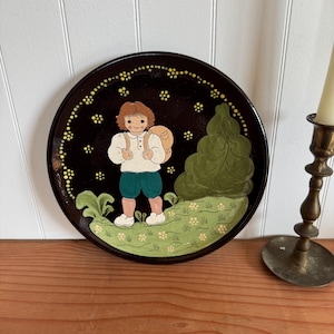 Vintage Swiss Pottery, Burkart Handarbeit Small Wall Plate - Backpacker
