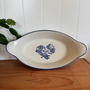 Vintage Pfaltzgraff Ceramic Baking Dish with Blue Floral Design