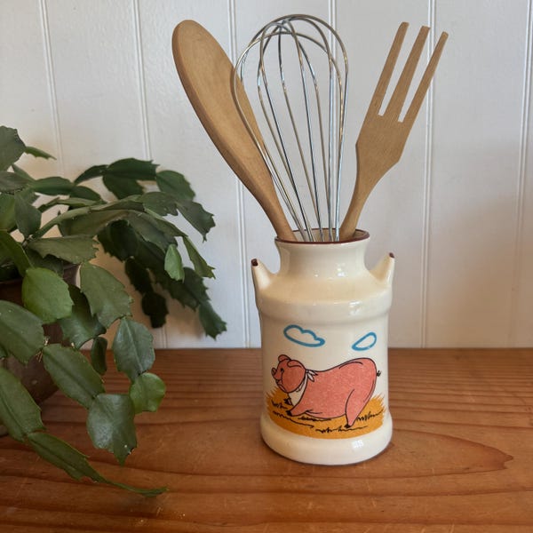 Vintage Kitchen Tool Set in Milk Pitcher with Utensils