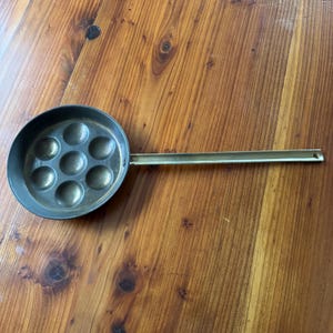 Vintage Copper 7 Poached Egg Pan W Forged Metal Handle