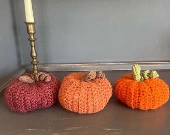 Vintage Crocheted Pumpkins - Set of 3 -  Autumn Fall Thanksgiving Decor