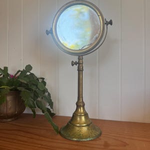 Vintage Hand Crafted Brass Table Mirror With Stand