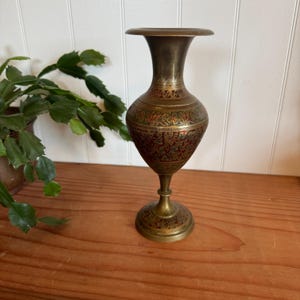 Vintage Brass Vase Intricate Flower Design Decorative India