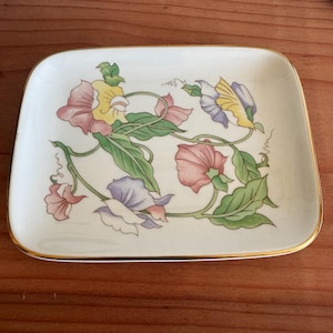 Vintage Hand Painted Floral Milk Glass Trinket Tray