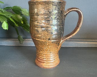 Handmade Studio Pottery Tall Mug - Earthy Brown Glaze Stoneware