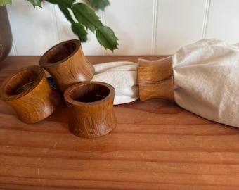 Vintage Teak Wood Napkin Rings - Set of 4