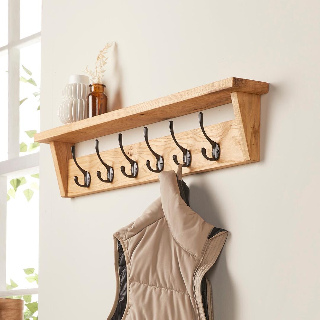 Handmade Solid Oak Coat Rack With Shelf: Rustic Entryway Organizer - Etsy