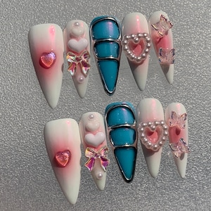 Pink Nail,White Nail,Blue Nail,Nail Press On Diamond,Nail Art,Nail Polish,Acrylic Press On,Gifts For Her