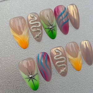 Colourful Nail,Nail Art,Nail Design,Nail Polish,Nail Press On Snake,Gifts For Her