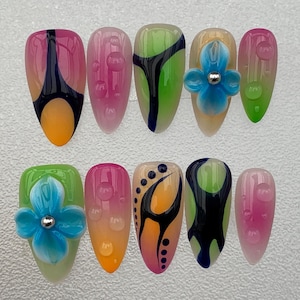Colourful Nail,Nail Art,Nail Polish,Nail Design,Nail Press On Flower,Pink Nail,Gifts For Her