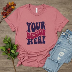 Bella Canvas Mockup, Bella Canvas Watermelon color t-shirt mockup, Bella Canvas 3001 Shirt Mock Up, Flat Lay Mockup, unisex mock