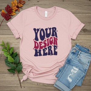 Bella Canvas Mockup, Bella Canvas light pink color t-shirt mockup, Bella Canvas 3001 Shirt Mock Up, Flat Lay Mockup, unisex mock