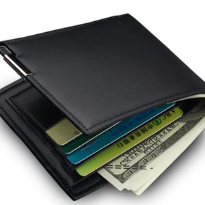 Gepersonaliseerde leren portemonnee, tweevoudige bruine portemonnee van echt leer, cadeau voor vriend, echtgenoot, Vaderdagcadeau, dunne portemonnee, tweevoudige portemonnee