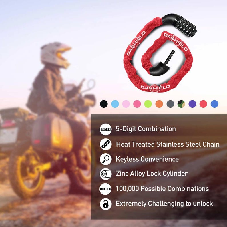 Bicycle, Motocycle, Scoot 38.6 inches- DaShield Bike Chain Lock Security 5 Digit Resettable Combination image 7