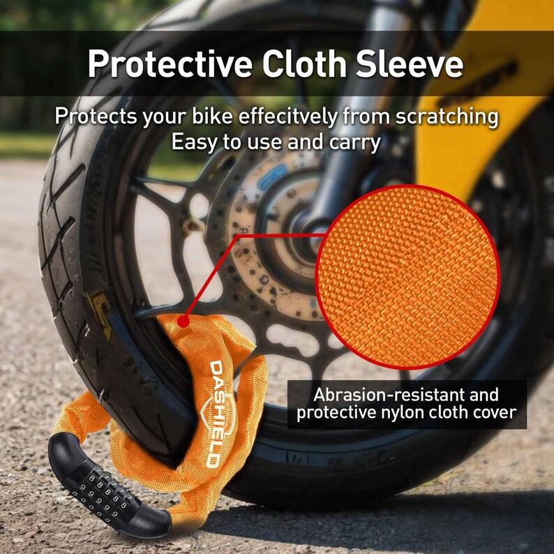Lucchetto a catena per bicicletta, moto, scooter DaShield da 38,6 pollici con combinazione reimpostabile a 5 cifre. immagine 4