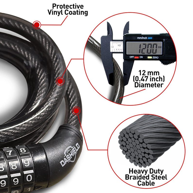 DaShield Bike Lock Cable 5 Digit Resettable Combination Code for Bicycle and Scooter image 5