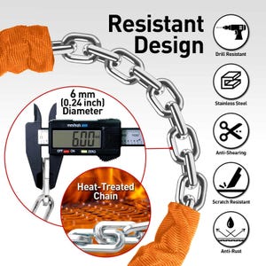 Lucchetto a catena per bicicletta, moto, scooter DaShield da 38,6 pollici con combinazione reimpostabile a 5 cifre. immagine 2