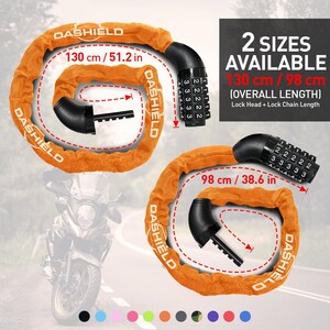 Lucchetto a catena per bicicletta, moto, scooter DaShield da 38,6 pollici con combinazione reimpostabile a 5 cifre. immagine 6