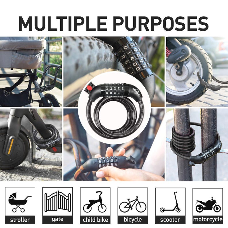 DaShield Bike Lock Cable 5 Digit Resettable Combination Code for Bicycle and Scooter image 6