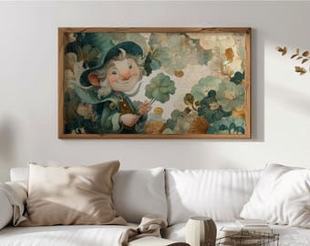 Arte de duende vintage, retrato rústico para TV enmarcada, arte de pared de duende sonriente, decoración cottagecore, arte irlandés, descarga digital 119
