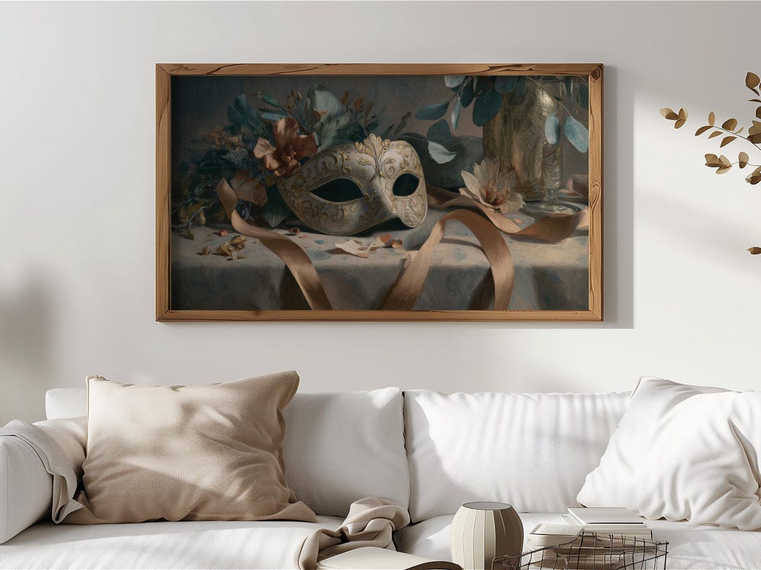 Ornate Masquerade Mask Frame TV Art, Vintage Elegant Wall Decor ...