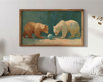 Rustic Bears Playing Art for Frame TV, Anthropomorphic Bear Painting, Whimsical Animal Decor, Earthy Wall Art, Digital TV Art Download 73