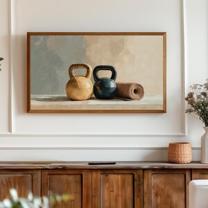 Rustic Still Life Kettlebell Art for Frame TV, Earthy Workout Wall Decor, Vintage Gym Art, Fitness Room TV Art, Digital Download 75 image 5