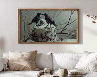 Macabre Frame TV Art, Ravens and Skull , Gothic Birthday Cake Art for TV, Creepy Whimsical Scene, Dark Wall Decor, Digital Download 18