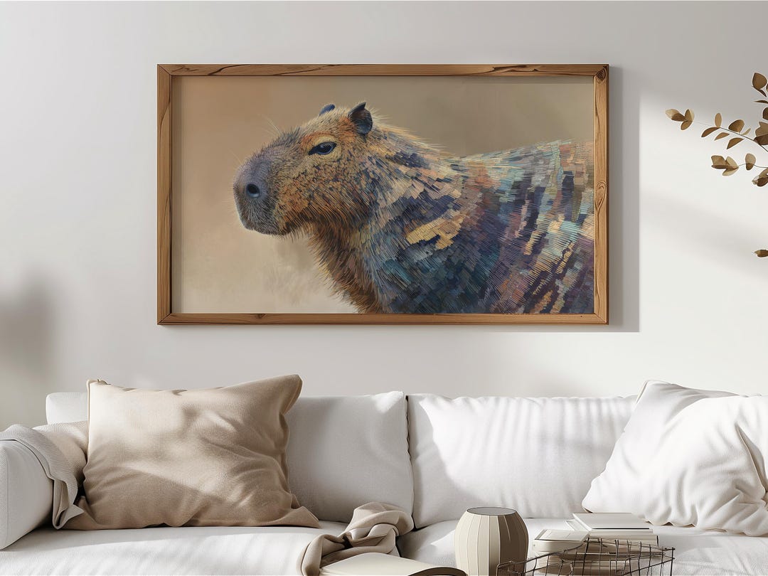 Painterly Capybara Portrait Frame TV Art, Cozy Rustic Animal Wall Decor ...