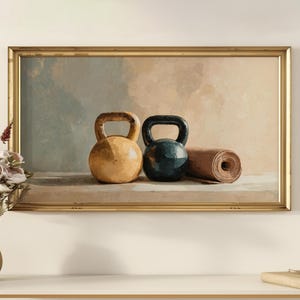 Rustic Still Life Kettlebell Art for Frame TV, Earthy Workout Wall Decor, Vintage Gym Art, Fitness Room TV Art, Digital Download 75 image 7