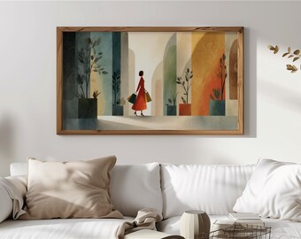 Cuadro moderno para TV con marco de centro comercial, arte minimalista para pasillo, elegante cuadro de comprador, decoración de pared contemporánea, descarga digital 141