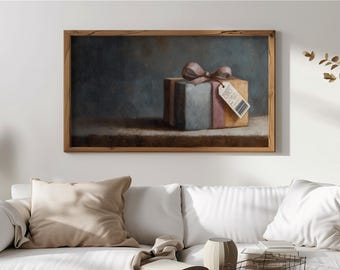 Caja de regalo vintage para Samsung, marco artístico para TV, cuadro rústico con cinta para TV, elegante decoración navideña, descarga de arte digital 125