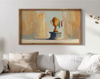 Marco de trofeo de la Copa del Mundo vintage para TV, cuadro deportivo para TV, decoración rústica de la Copa de Oro, pedestal para trofeo, descarga digital 76