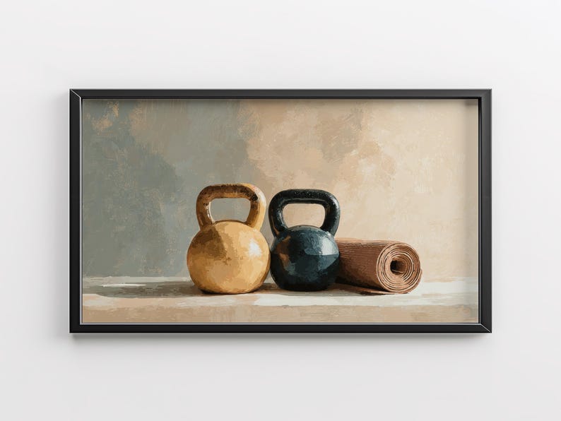 Rustic Still Life Kettlebell Art for Frame TV, Earthy Workout Wall Decor, Vintage Gym Art, Fitness Room TV Art, Digital Download 75 image 8