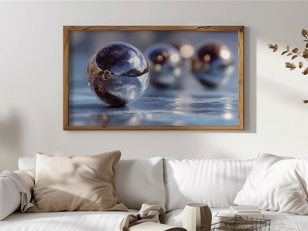 Modern Chrome Orbs Frame TV Art, Futuristic Moody Digital 3D Render ...
