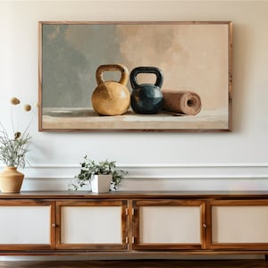 Rustic Still Life Kettlebell Art for Frame TV, Earthy Workout Wall Decor, Vintage Gym Art, Fitness Room TV Art, Digital Download 75 image 6