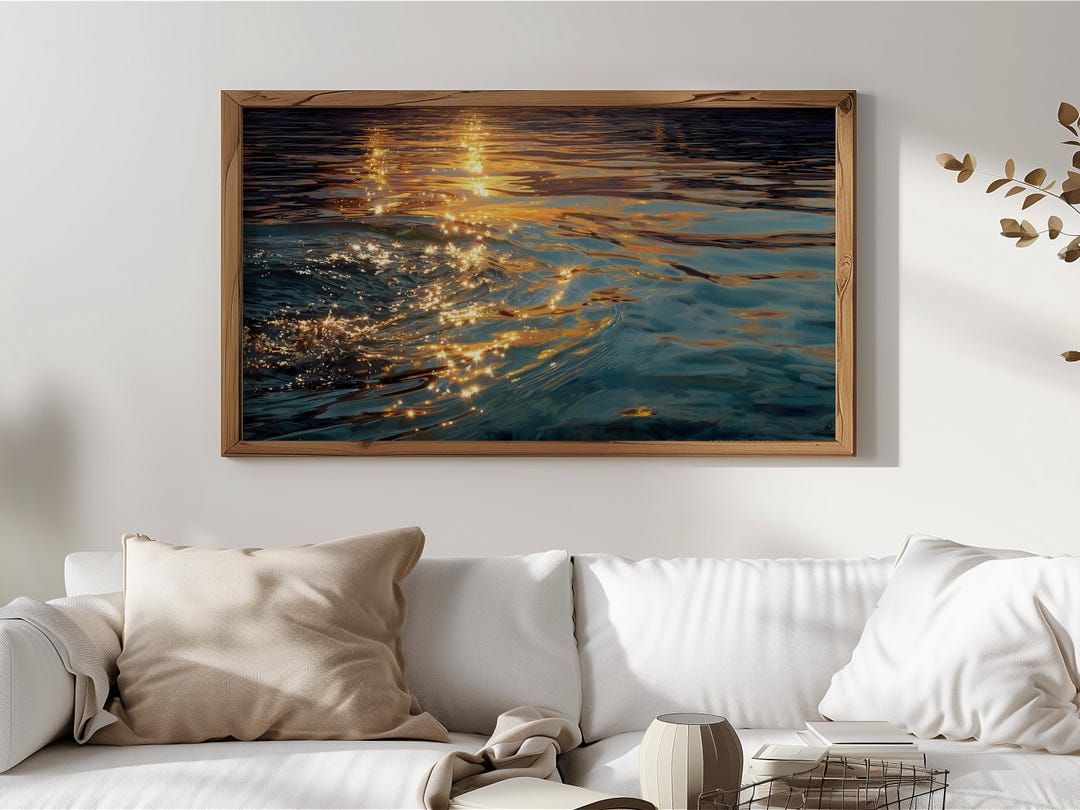 Moody Coastal Water Reflection Frame TV Art, Warm Golden Light ...
