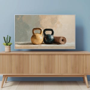 Rustic Still Life Kettlebell Art for Frame TV, Earthy Workout Wall Decor, Vintage Gym Art, Fitness Room TV Art, Digital Download 75 image 4