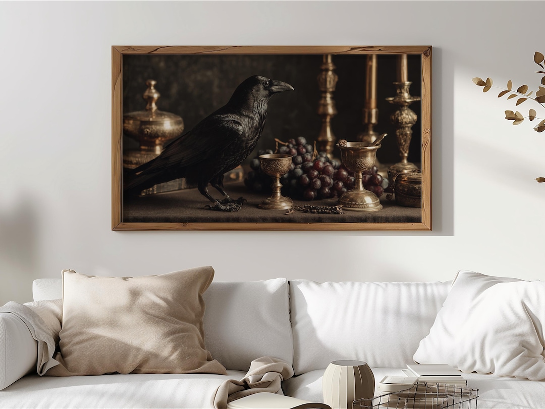 Crow Frame Vintage Gothic Crow Frame TV Art Monocled Bird Art, Dark Academia Decor ...