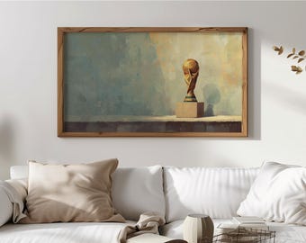 Marco para TV con trofeo de la Copa del Mundo, decoración deportiva elegante, marco para TV Samsung, pintura de trofeos, impresión de arte de pared estilo vintage 78