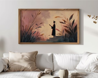 Arte de silueta de graduación para TV, arte educativo para TV con marco Samsung, retrato de toga y birrete de graduado, arte moderno para decorar TV con marco. Descarga 82